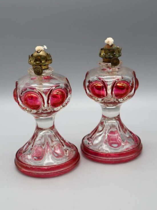 Other - Vintage King's Crown Ruby Thumbprint / Bullseye Pressed Glass Miniature Oil Lamp